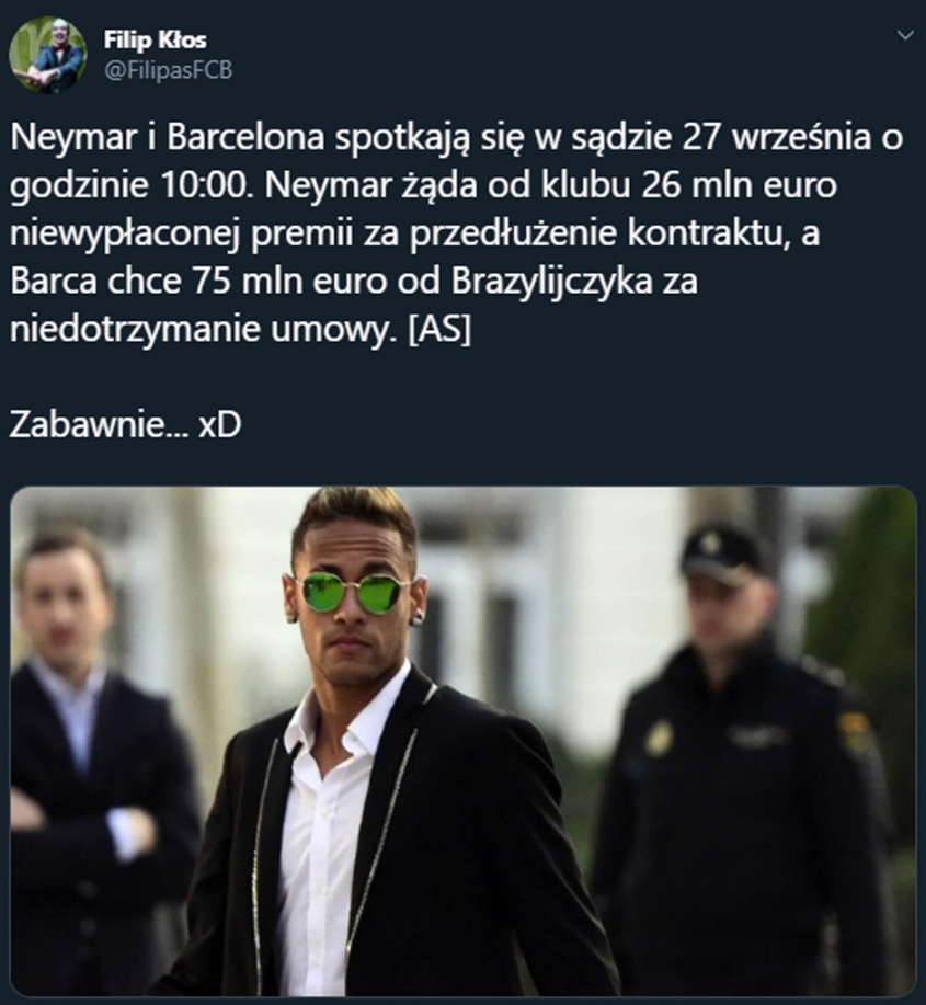 ''AS'': Barça spotka się z Neymarem w sądzie!